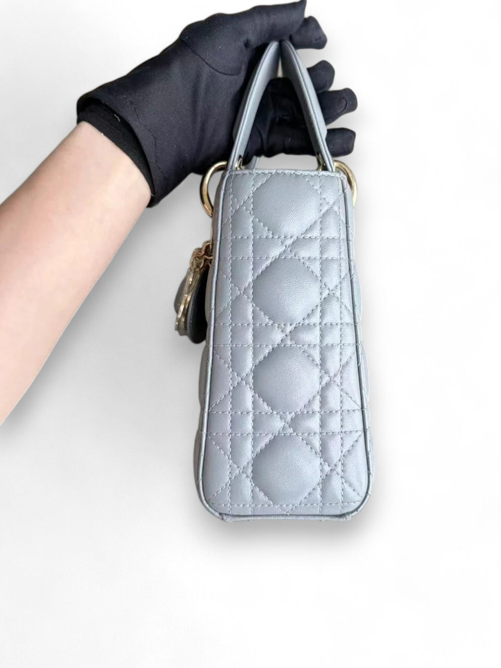 Borsa Lady Dior Small in Agnello Cannage Grigio