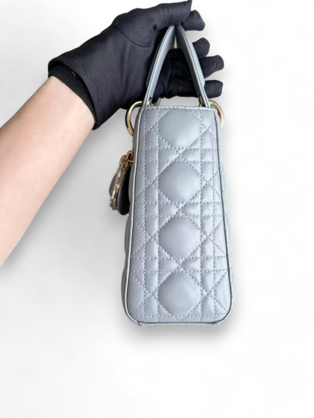 Borsa Lady Dior Small in Agnello Cannage Grigio
