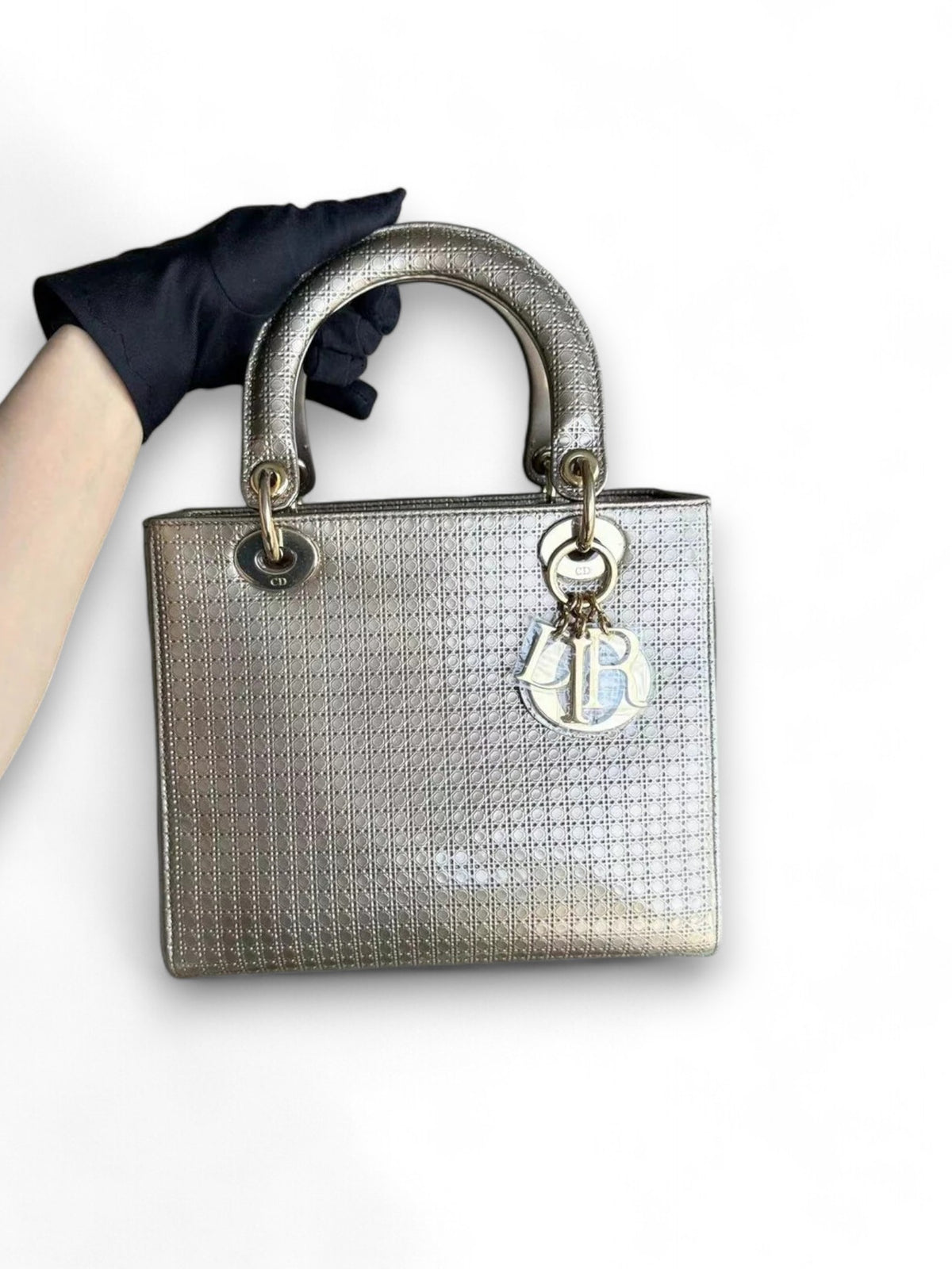 Lady Medium Bag in Metallic Micro Cannage