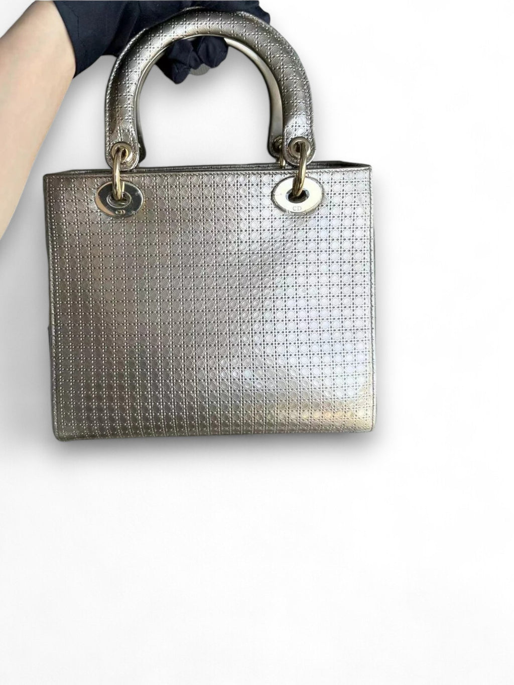Lady Medium Bag in Metallic Micro Cannage