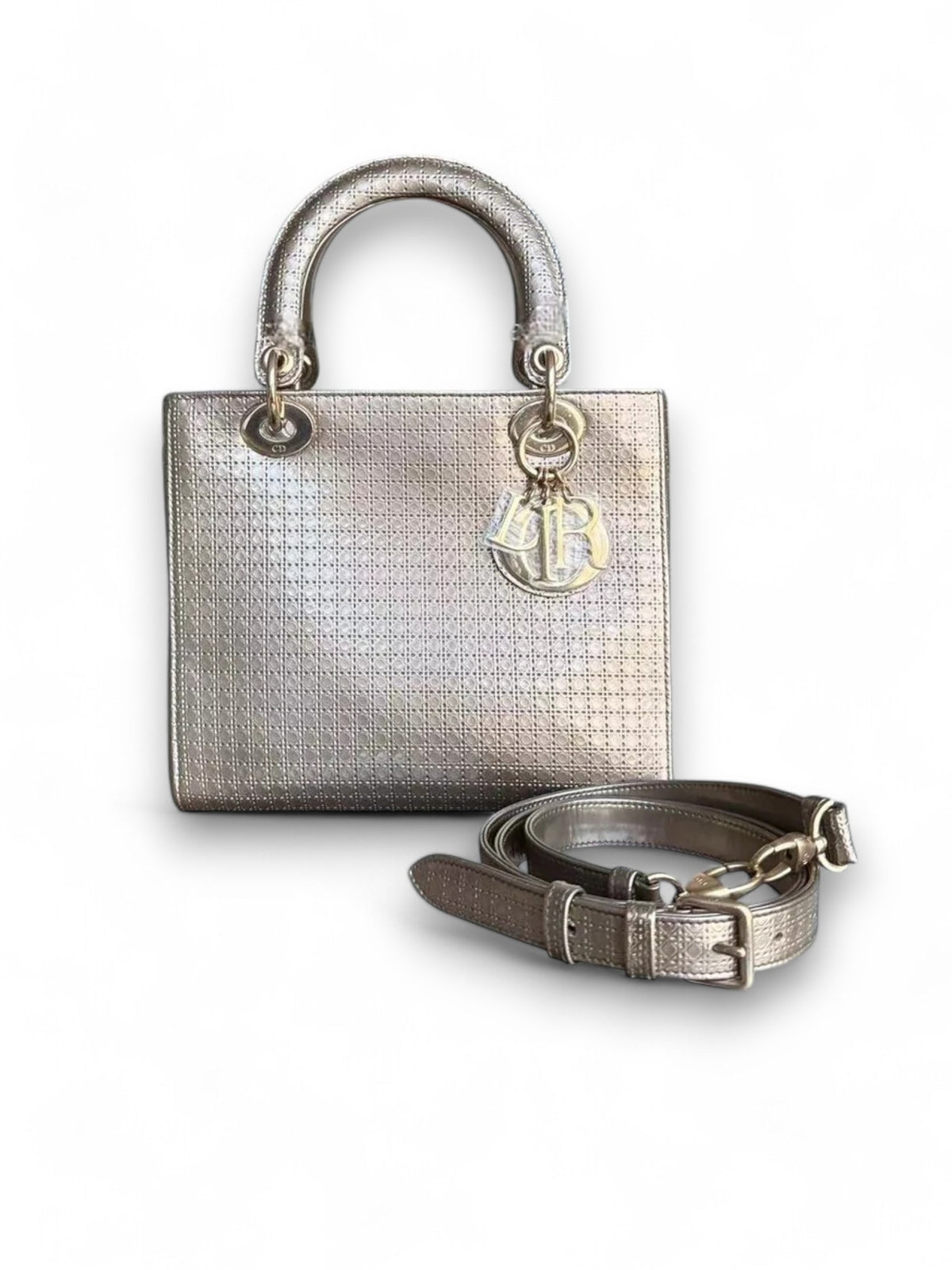 Lady Medium Bag in Metallic Micro Cannage